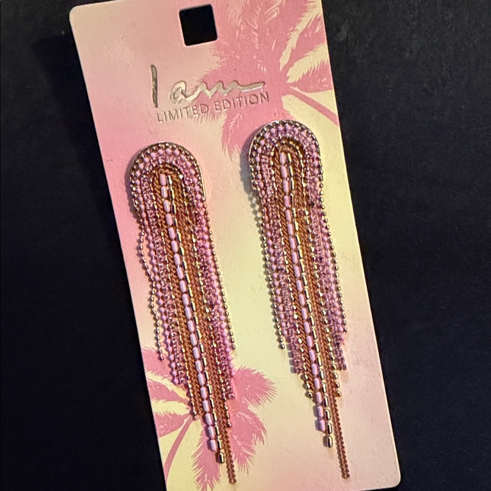 ⚜️I Am Pink & Gold Dangle Fringe Earrings! NWT!
